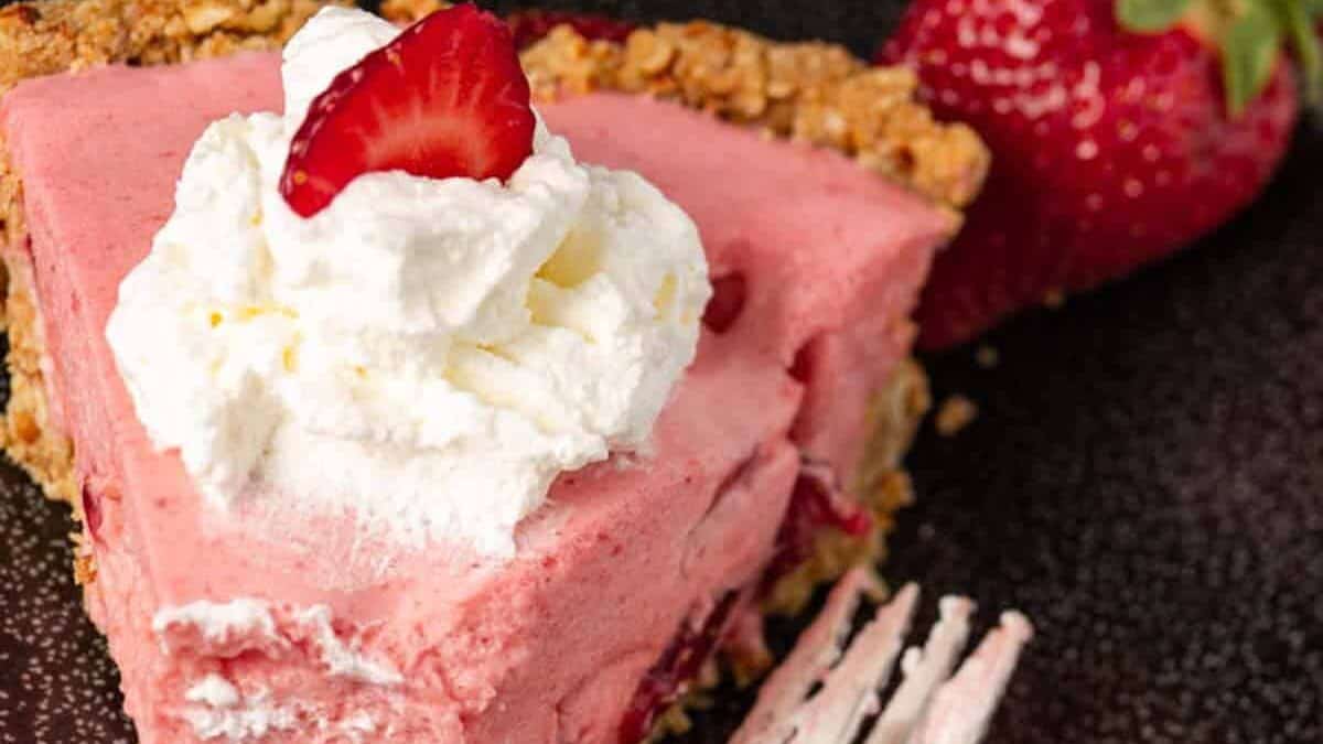 A slice of strawberry chiffon pie.