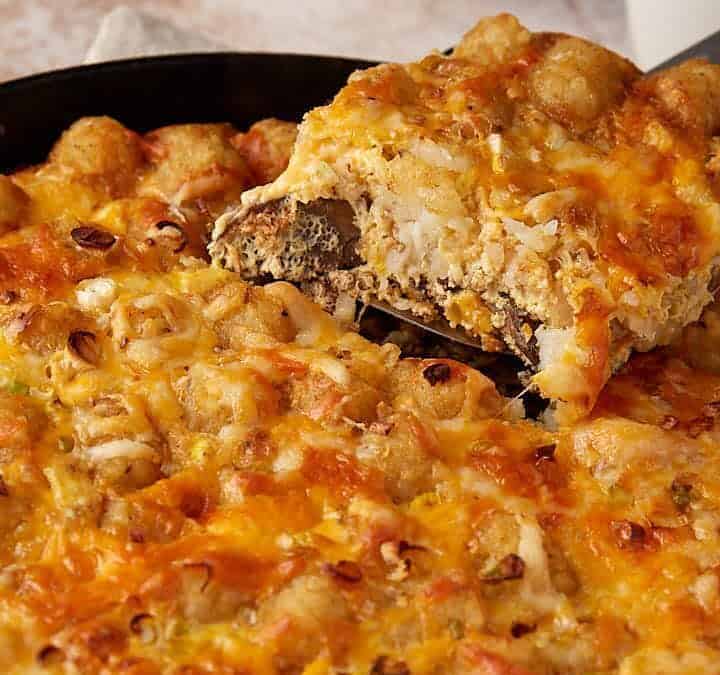 A serving of tater tot casserole.