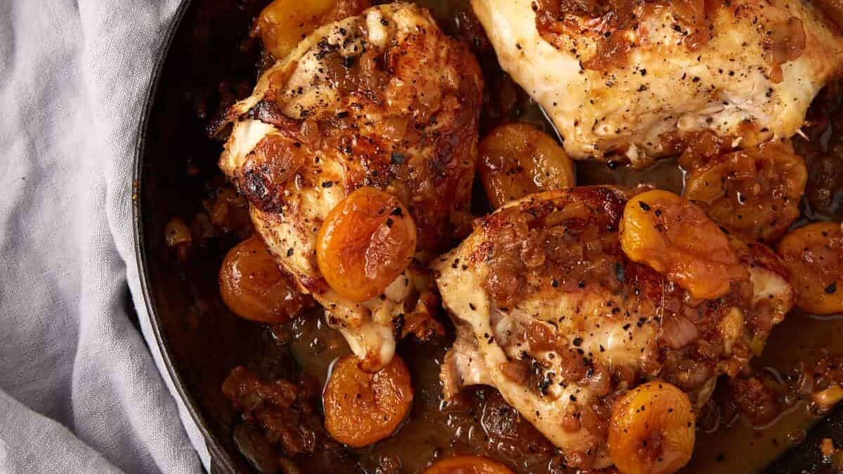 Baked chicken glazed with sweet apricot sauce for a tangy finish.