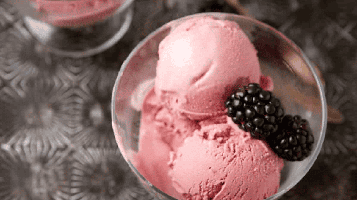 Blackberry sorbet with vanilla ice cream