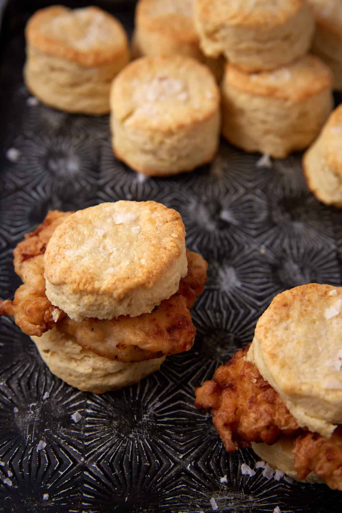 biscuits with chicken fried chicken in between them