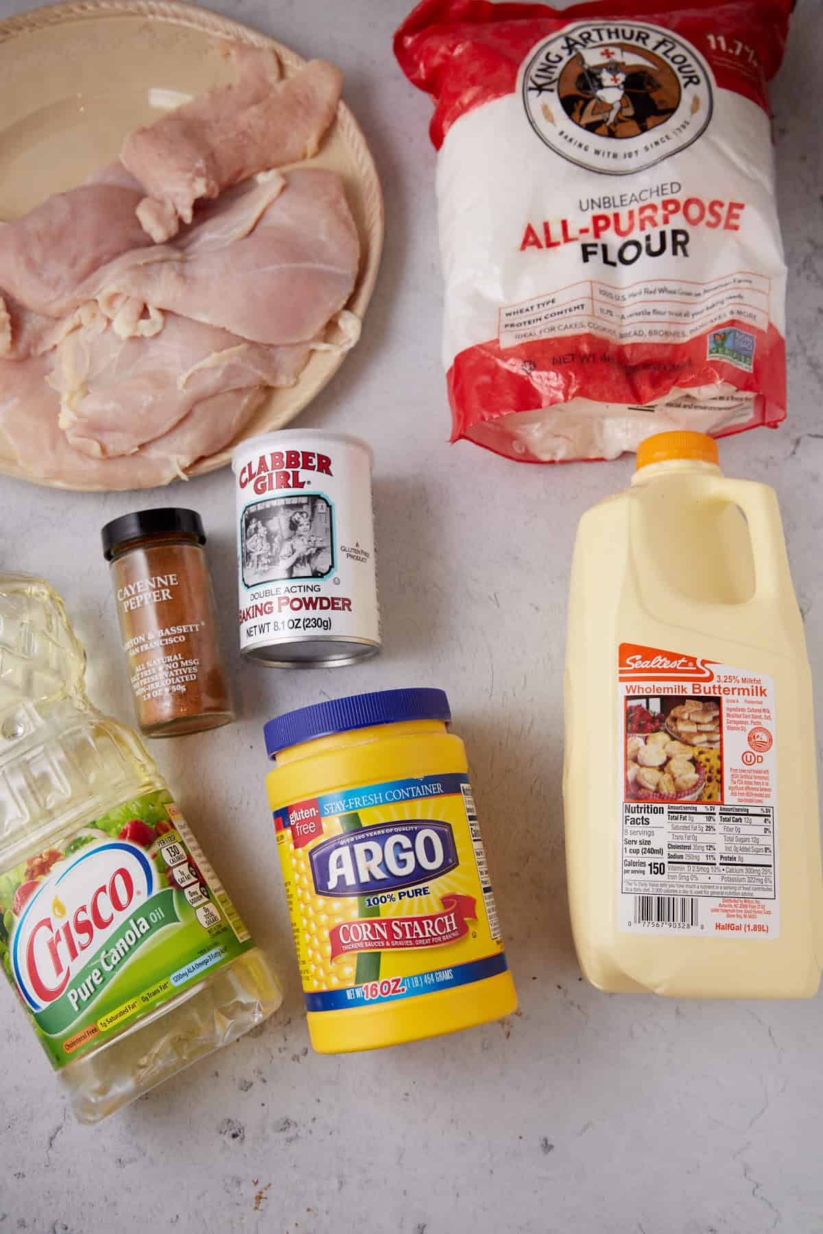 ingredients for chicken fried chicken on the counter
