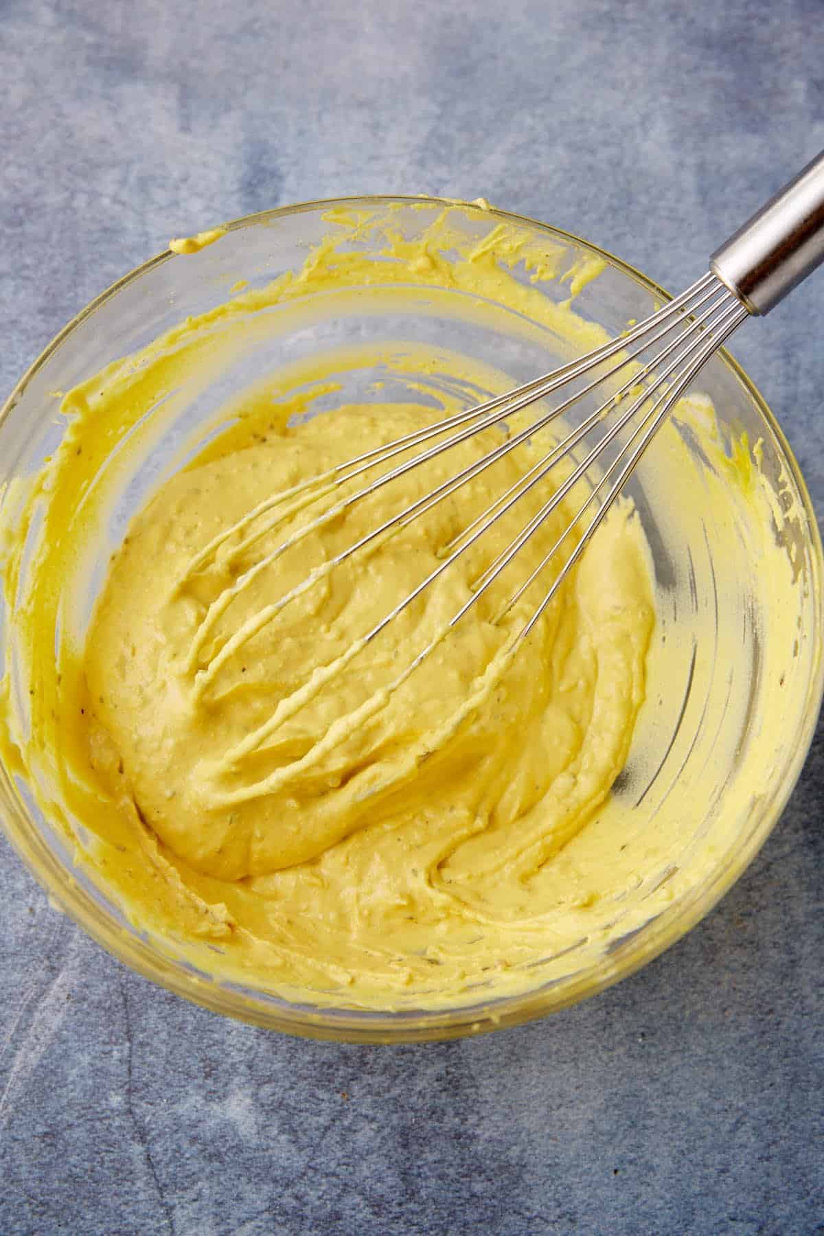 Egg yolks whisked with the filling.