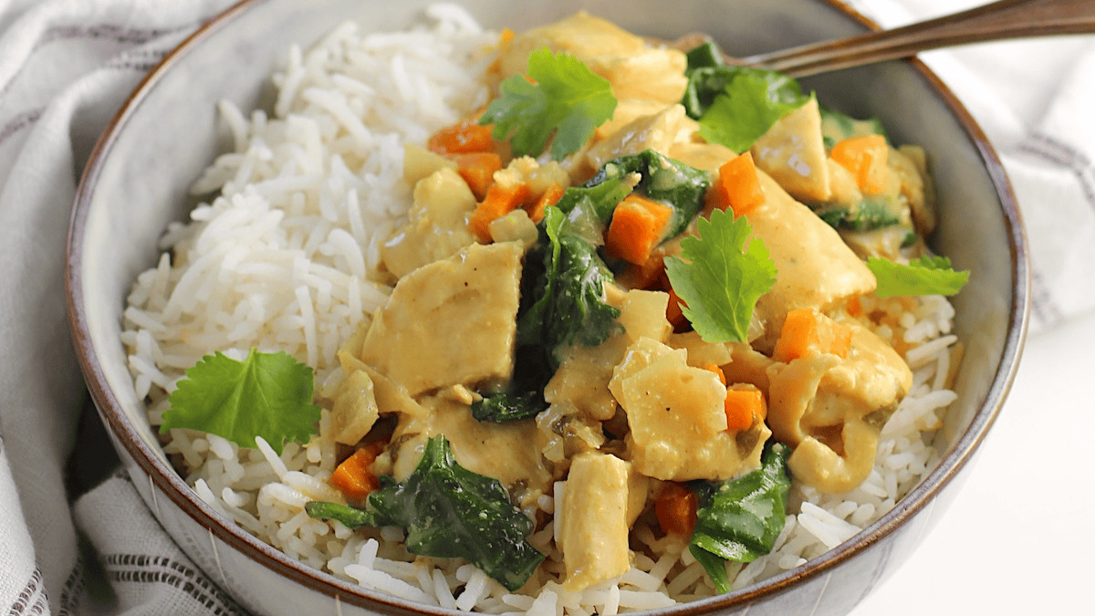 Chicken curry with rice.