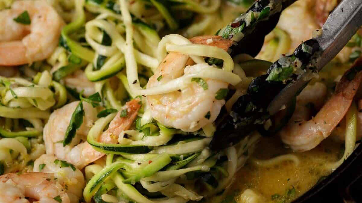 Shrimp and zucchini in a skillet