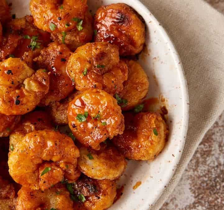 A platter of crispy Buffalo shrimp.