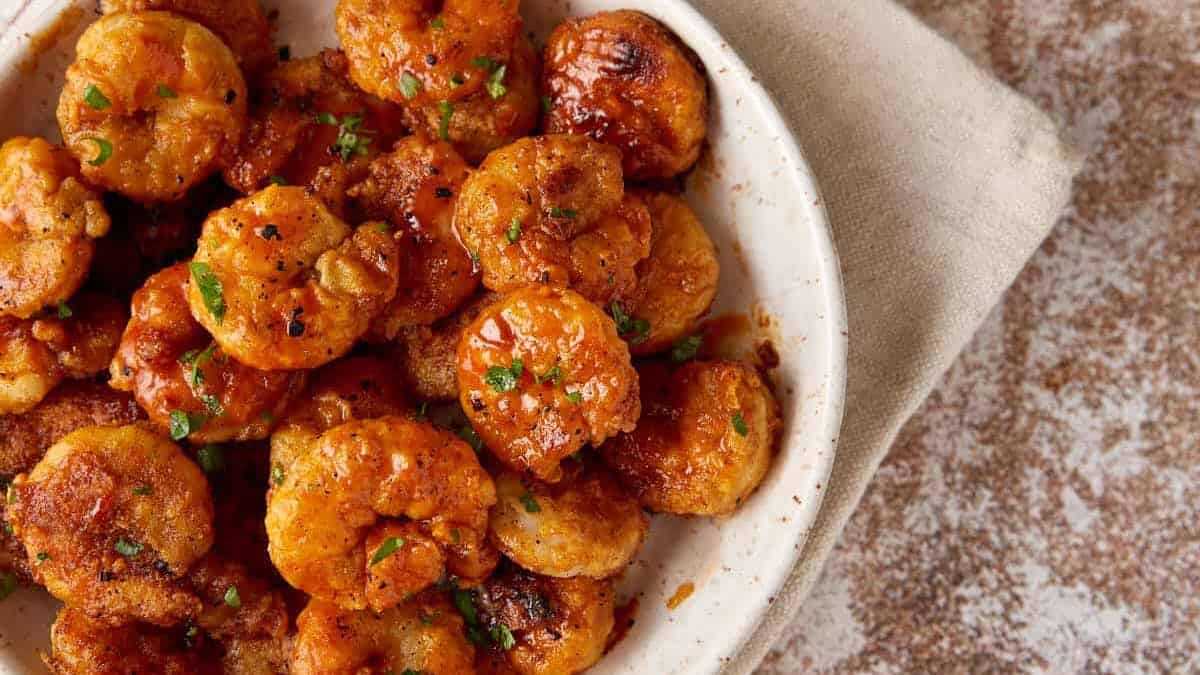 A platter of crispy Buffalo shrimp.