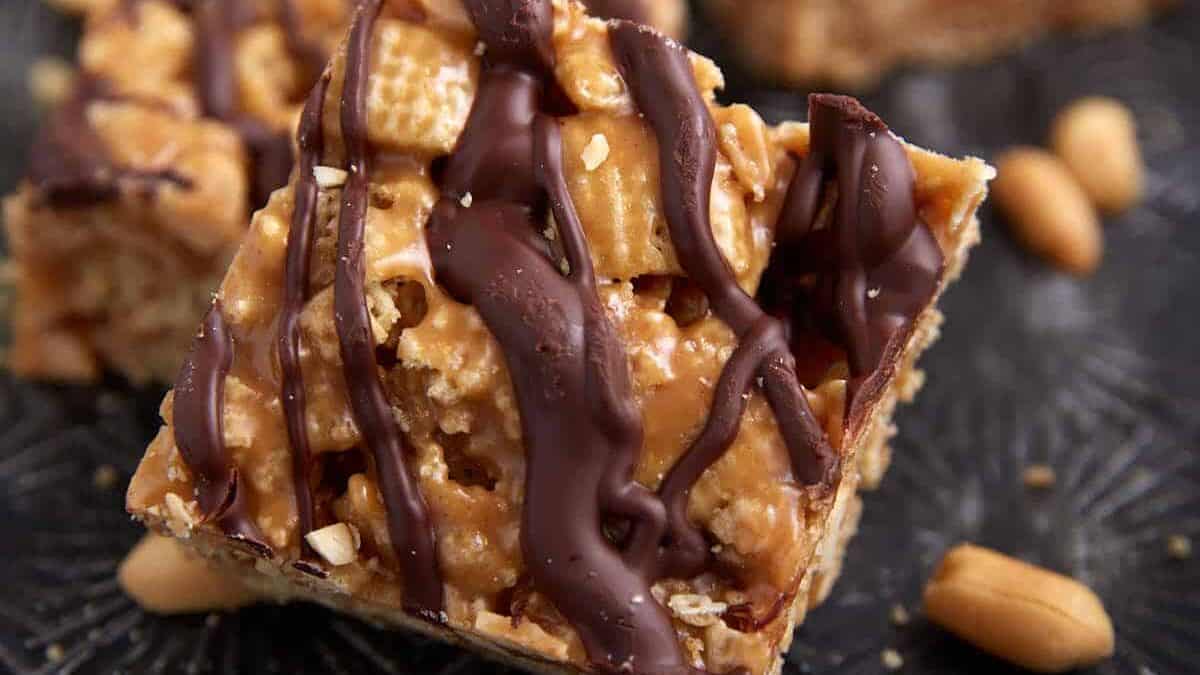 A Chex cereal bar on a platter.