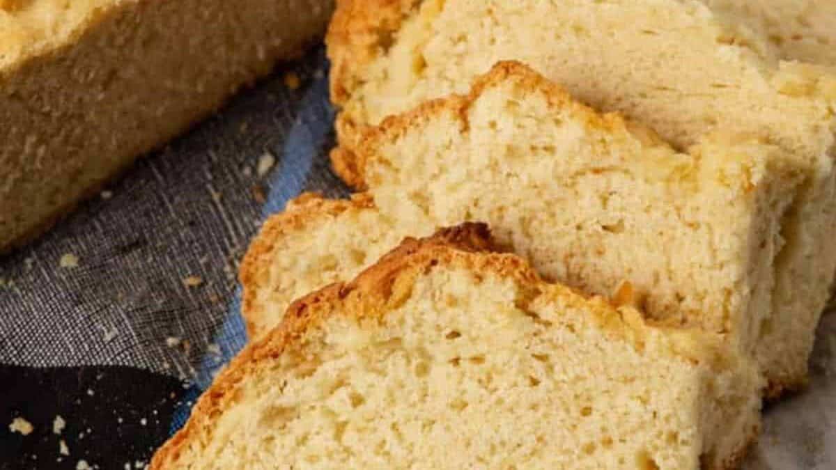 A loaf of Irish soda bread sliced.