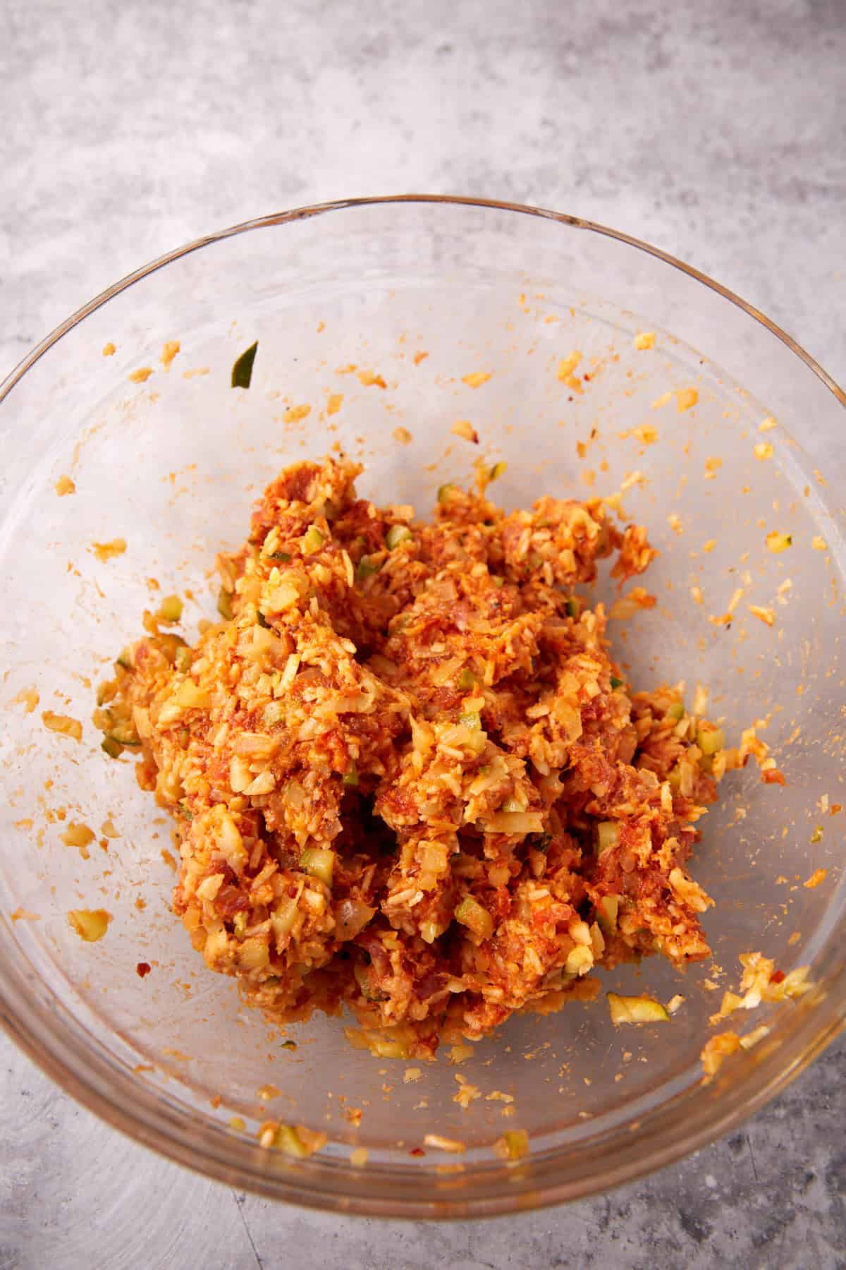 stuffed pepper filling in a glass bowl.