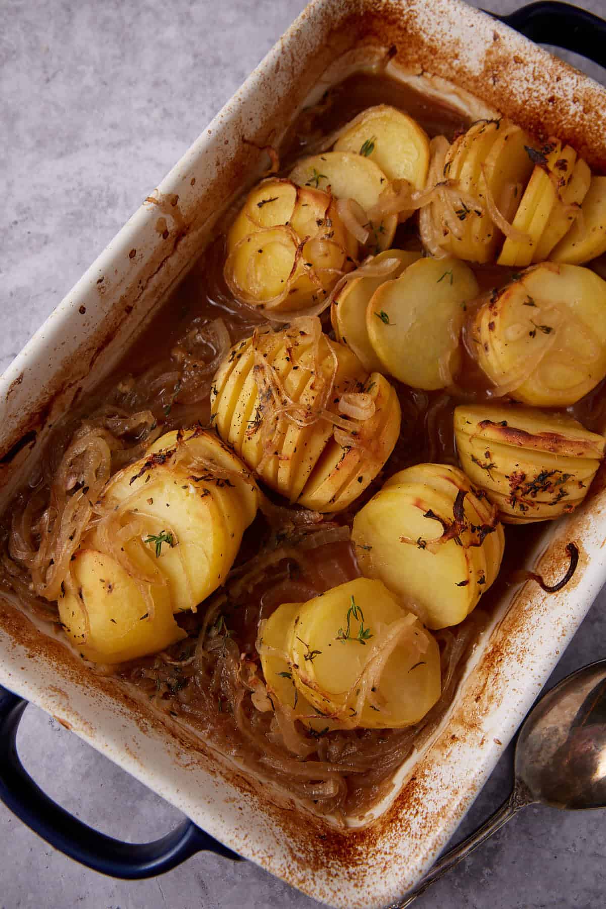 baked Yukon gold potatoes in a baking dish.