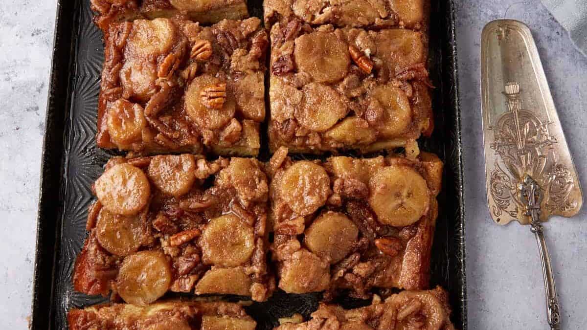 A tray of banana Foster French toast.