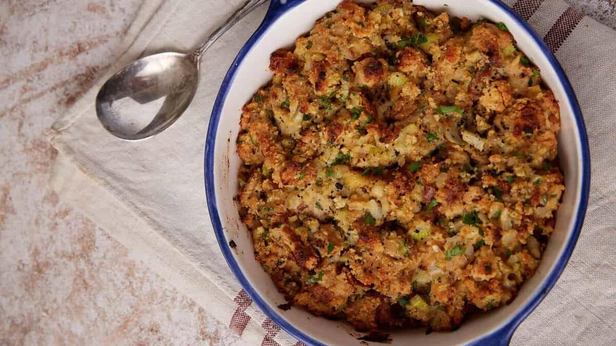 A homemade cornbread stuffing.