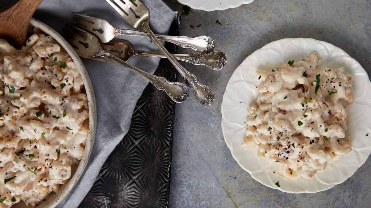Individual servings of macaroni salad