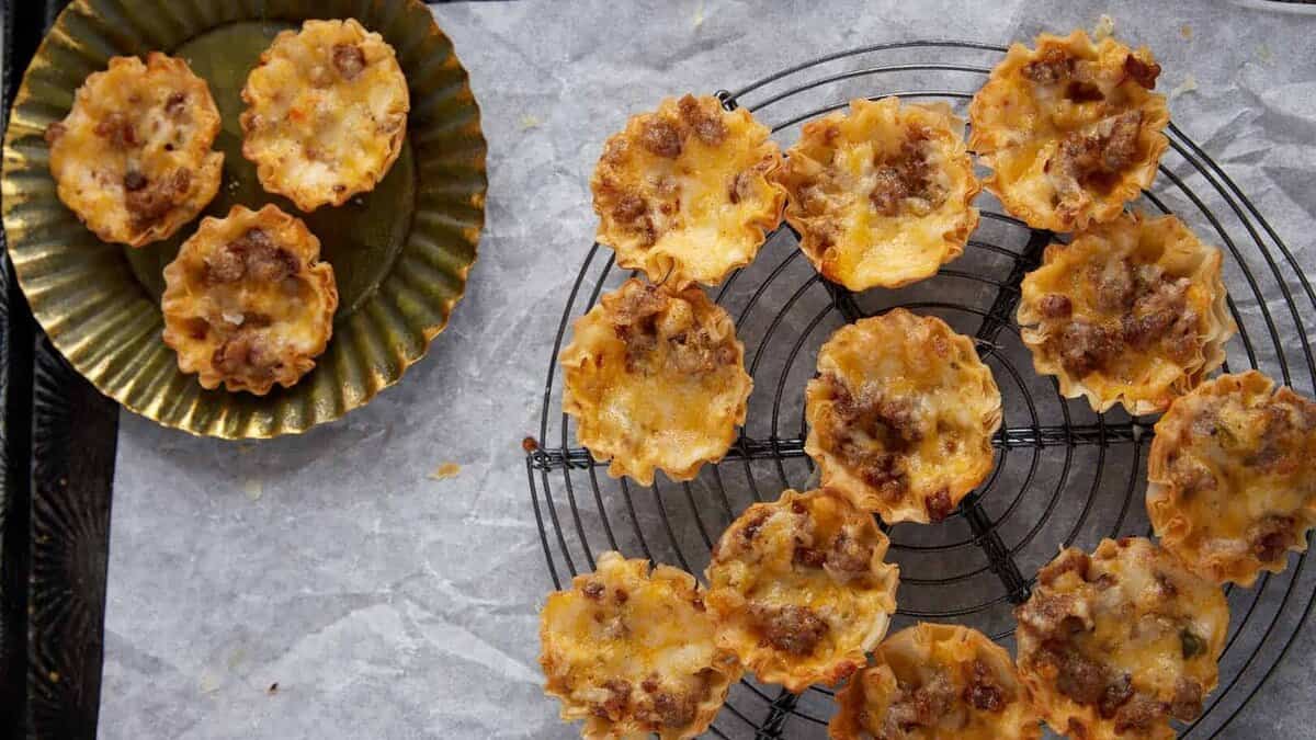 A platter of sausage cups.