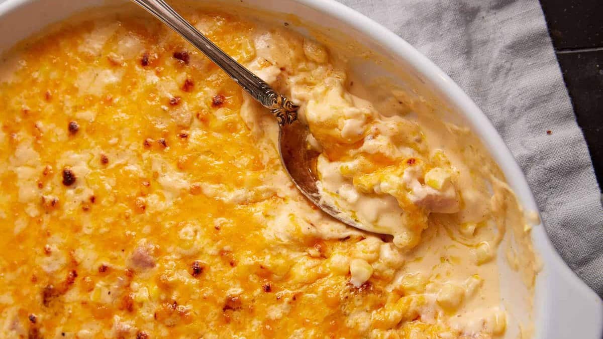 Cheesy Corn Casserole with Cream Cheese and Ham