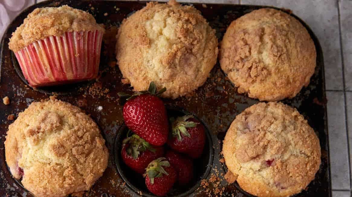 Sweet-tart rhubarb muffins perfect for spring mornings.