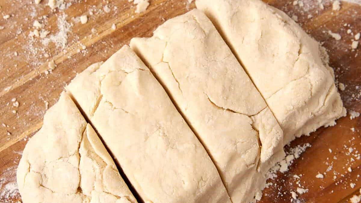 Biscuit dough cut into four rectangles.