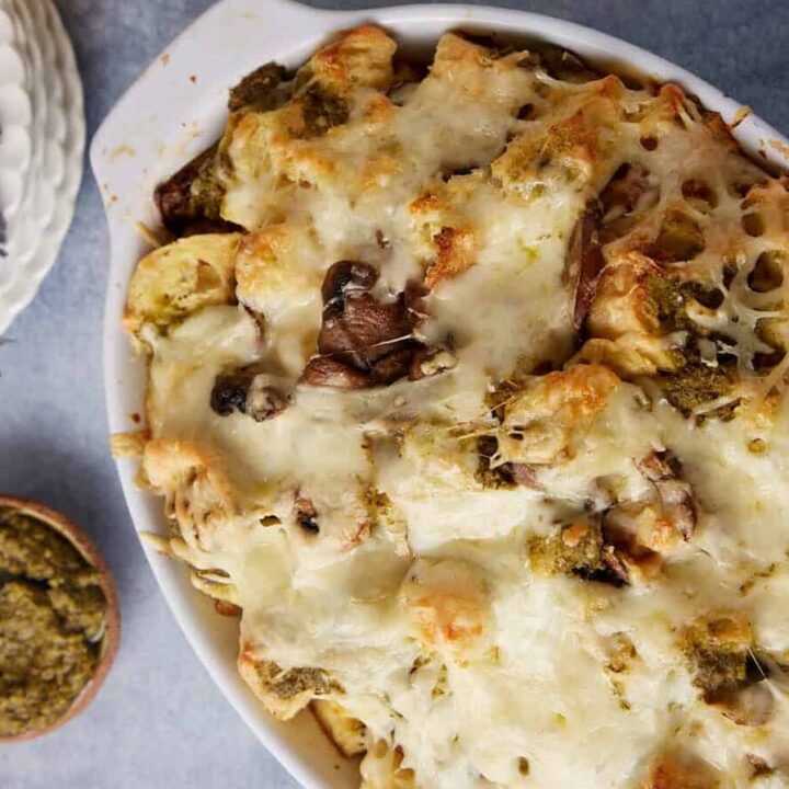 A baked savory breakfast casserole.