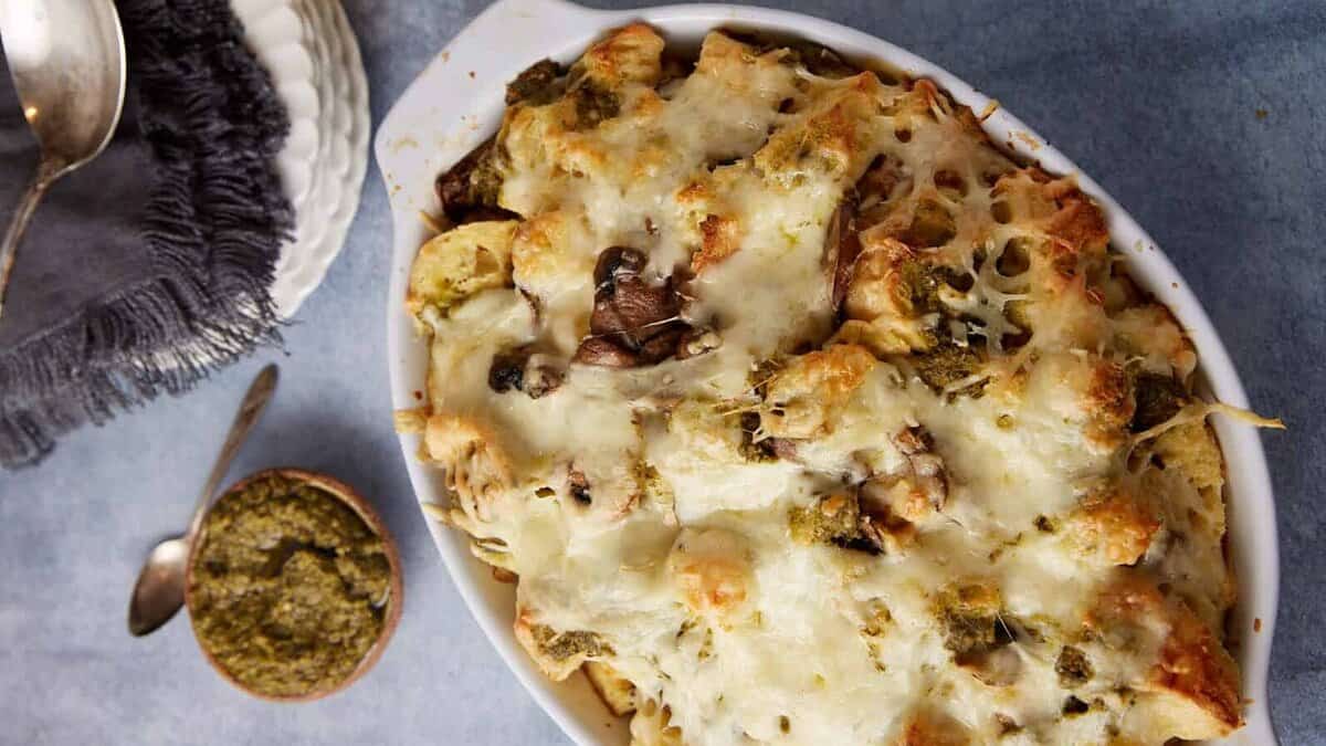 A baked savory breakfast casserole.