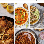 A collage of fall one-pot dinners proves one pot is all you need this fall—featuring roasted chicken with lemons, vegetable chili, chicken soup with avocado, and chili topped with red onions. Text reads: "Fall Dinners Made Simple With One Pot Recipes.