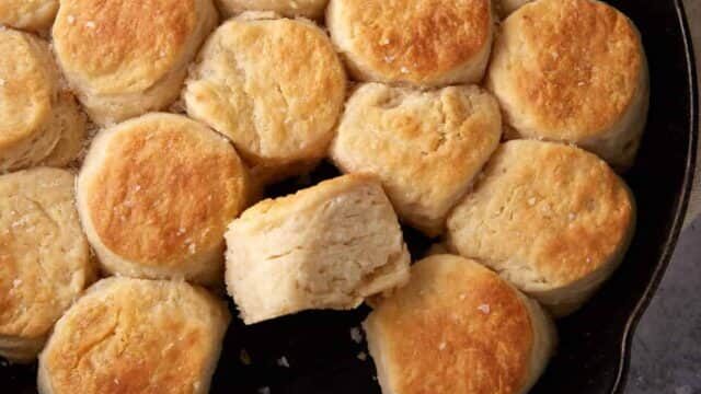 An iron skillet of angel biscuits.