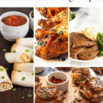 A collage of five dishes with the text “16 Air Fryer Recipes That Make Cooking Simple.” These air fryer recipes prove this gadget can do it all, featuring chicken wings, steak, stuffed breadsticks, and seasoned pork ribs.