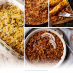 A collage of four hearty beef dishes—cheesy casserole, beef pasta, enchiladas, and a skillet of chili—sits above the text “30 Cozy Beef Dinners That Feel Like Grandma’s,” featuring comforting beef recipes grandma would make.