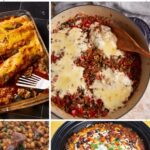 A collage of four ground beef dishes—enchiladas, a cheesy skillet meal, baked beans with greens, and chili topped with sour cream—showcases how these recipes change how you see ground beef. "20 Ground Beef Recipes You Need to Try" appears above.