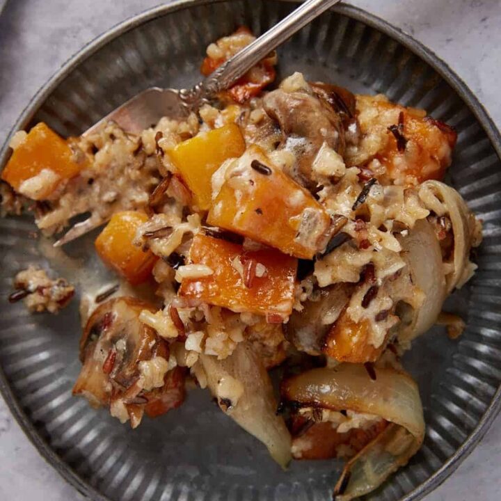 A plate of butternut squash casserole.