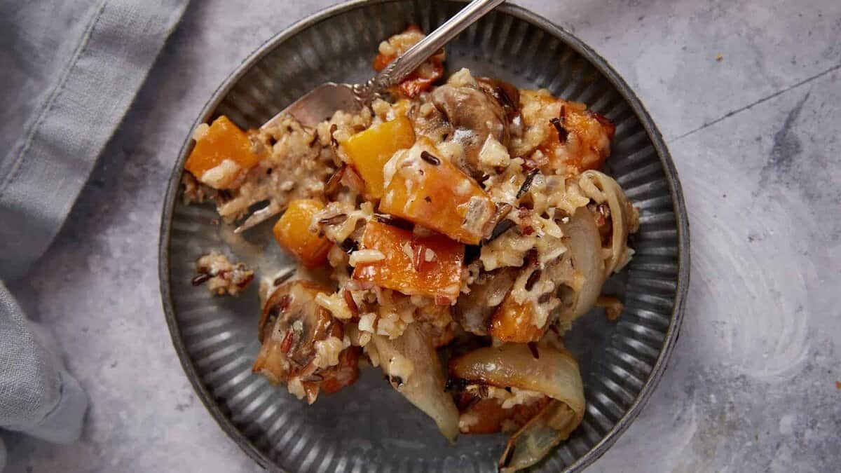 A plate of butternut squash casserole.