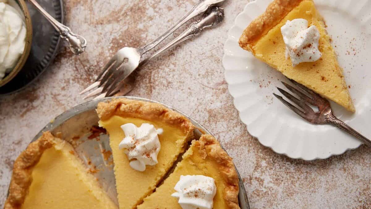A single slice of eggnog pie.